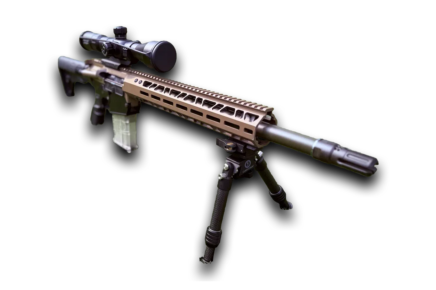 Long Bow DMR, low three-quarter view from the muzzle