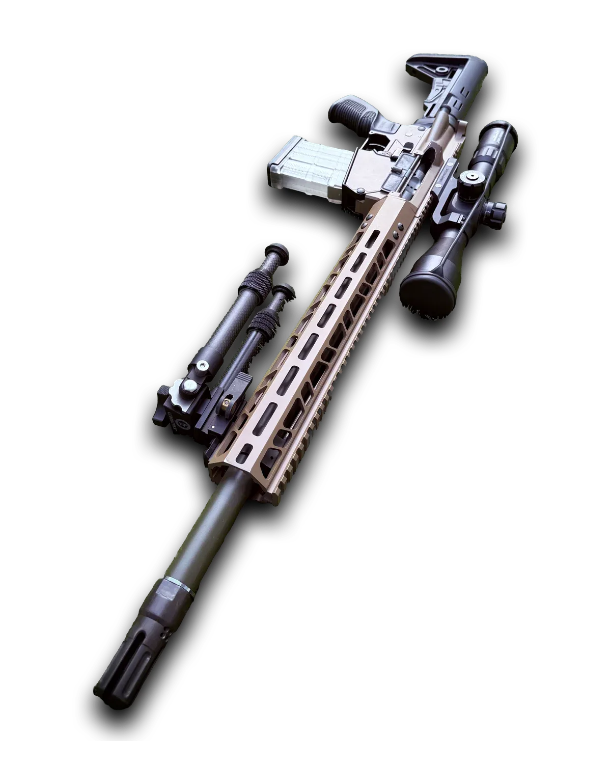 Long Bow DMR, three-quarter view from above