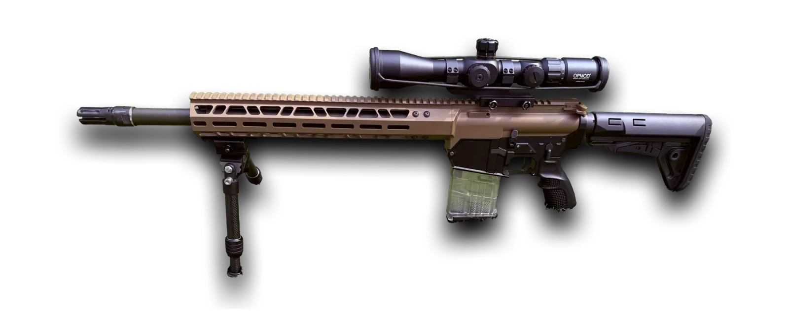 Long Bow DMR, left side, with scope and bipod